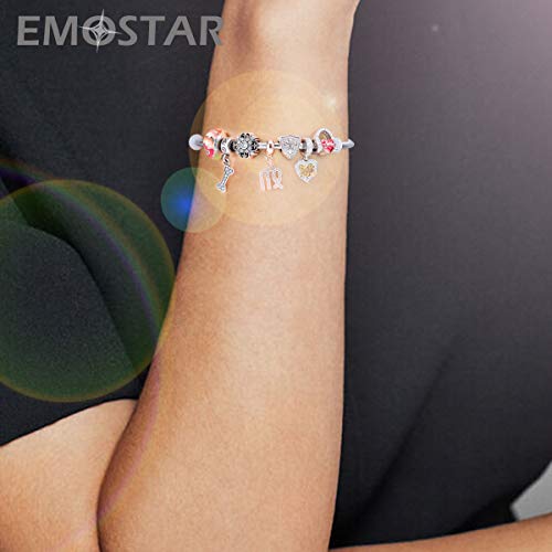 EMOSTAR Zodiac Sign Charms fits European Charm Bracelet – Rose Gold 925 Sterling Silver Necklace Pendant, 12 Horoscope Constellation Dangle CZ Birthstone Beads, Gifts for Women/Men/Birthday - color: Virgo (8.23 – 9.22)