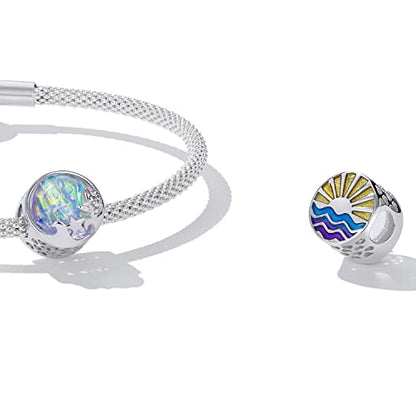 925 Sterling Silver Charms for Bracelet Jewelry Gifts for Women - color: beach waves charm