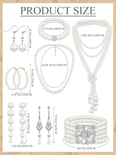BBTO 8 Pcs Pearl Necklace and Earring Set for Women Faux Pearl Bracelet Costume Jewelry Set for Wedding Bridal Shower Party - style: Classic