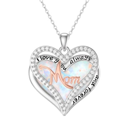 925 Sterling Silver Necklace Gifts for Women Crystal/Opal Jewelry Pendant Christmas Birthday Gift - style: Opal-Mom