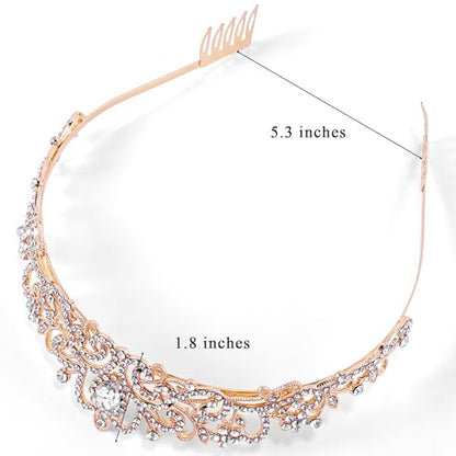 TAROSE Tiaras for Women, Birthday Crown and Sash for Girls | Birthday Sash Sunglasses Outfit, Birthday Gift for Women Girls, Goddess Crown Bride/Halloween/Prom/Party/Costume - color: 1 B. Rose Gold+white