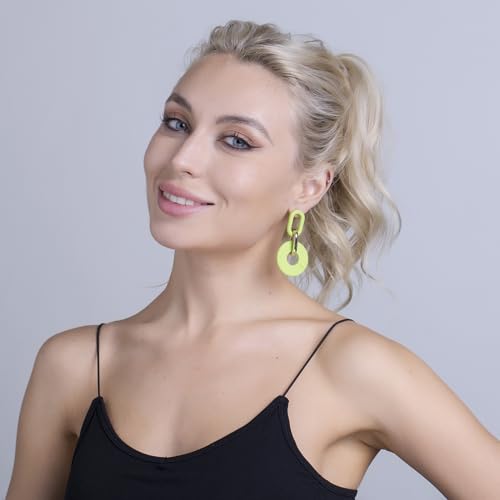 RUOFFETA Acrylic Rectangle Earrings, Fashion Acrylic Square/Oval/Hoop Statement Drop Earrings for Women - color: Green Round