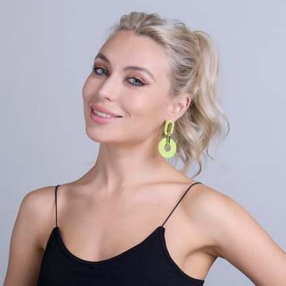 RUOFFETA Acrylic Rectangle Earrings, Fashion Acrylic Square/Oval/Hoop Statement Drop Earrings for Women - color: Green Round