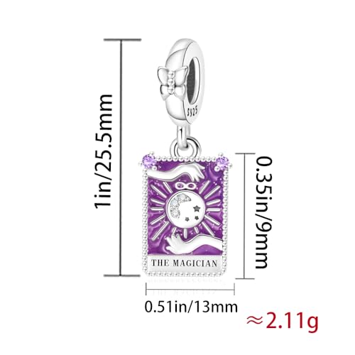 925 Sterling Silver Dangle Charm Fit Women Bracelet And Necklaces Jewelry | Medallion Pendants Beads Jewelry Charms for Women Fashion Gift Family Friends Mother's Day - color: Tarot Cards Magician Dangle Charm M1413