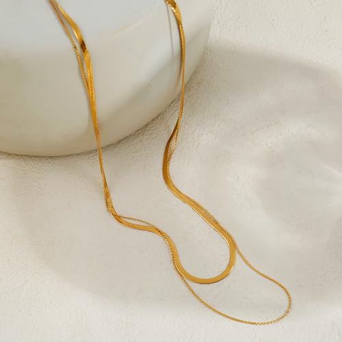 Elegance 11 designs Gold Plated Thin Chain Layered Necklaces For Women Non Tarnish,18k Gold Plated Stainless Steel Dainty Waterproof Gold Necklace Set Stack For Women Gifts Jewelry - color: Gold Necklace2201