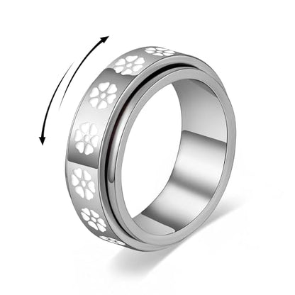 Fidget Anxiety Rings for Women 14K Gold Silver Plated Spinner Band Ring 8mm Thick Stainless Steel Statement Rings Jewelry Gifts Size 6-10 - color: Silver-Heart