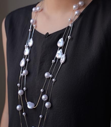 Errally Long Pearl Necklace and Earring Set Layered Pearl Beaded Necklaces for Women White Costume Jewelry Sets Gifts for Mom - color: Pear Shaped