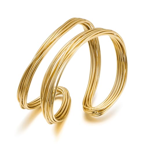 Gold Cuff Bracelet for Women Chunky Multi-layer Cross Wire Open Bracelet Hollow Wide Cuff Bracelets Adjustable Gold Open Cuff Bangle Bracelet - color: Double Wire Cuff Bracelet