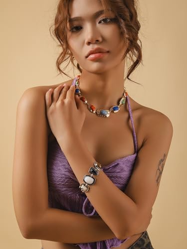 MINACHI Boho Chunky Statement Necklace for Women, Vintage Style with Milky White, Blue and Brown Accents - style: Necklace NECK.002