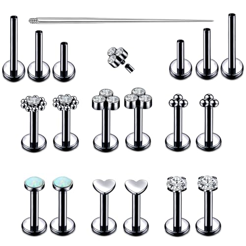 16G Monroe Lip Piercing Jewelry Labret Studs Tragus Hoop Earrings Nose Piercing Flat Back Helix Earring - color: black, size: 16G*6mm