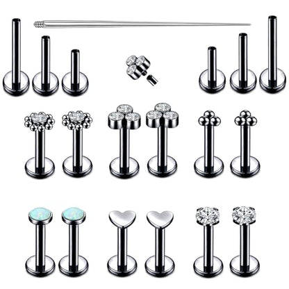 16G Monroe Lip Piercing Jewelry Labret Studs Tragus Hoop Earrings Nose Piercing Flat Back Helix Earring - color: black, size: 16G*6mm