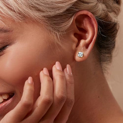 MILACOLATO S925 Sterling Silver Stud Earrings for Women Men Hypoallergenic 18K Gold Plated Cubic Zirconia Earrings Studs Brilliant Simulated Diamond Halo Earring for Sensitive Ears - style: 18K Gold Plated - Square CZ