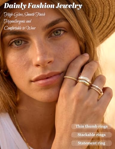 14K Gold Plated Rings for Women,Non Tarnish Stackable Chunky Ring | Cubic Zirconia Thumb Ring ,Dainty Stackable Chunky Rings Set,Trendy Statement Thick Dome Ring,Promise Wedding Band Size 6-10 - color: Cubic Zirconia Ring-Gold B
