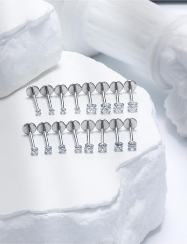 20G 18G 16G Threadless Flat Back Earrings Nose Stud 316L Surgical Steel Medusa Labret Monroe Lip Ring Tragus Forward Helix Conch Cartilage Lobe Earrings Stud Piercing Jewelry For Women Men - size: 20G-10MM Length