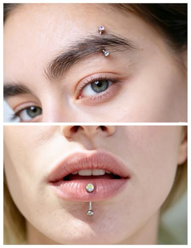 F136 Titanium 16g 6/8/10mm Eyebrow/Rook/Snug/Vertical-Labret/VCH/Snake-Eyes/Anti-Tragus/Christina/Daith/Belly-Button/Bridge/Hood/Surface Curved Barbell Piercing Jewelry for Women Men - color: AB, size: 8 mm (5/16 in)
