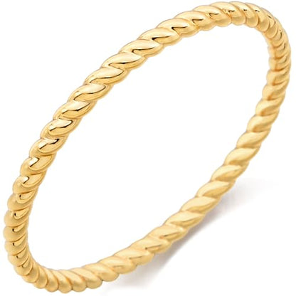 STORYJEWELLERY Gold Plated Rings for Women, Stackable Rings, Gold Plated Wedding Bands for Women, Twisted Pointer Finger Ring, Thin Band Ring