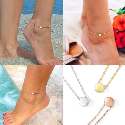 ChicSilver Personalized 925 Sterling Silver Tiny Heart/Moon/Star/Sun/Dot/Triangle Anklets Simple Dainty Foot Jewelry for Women, Silver/Gold Plated/Rose Gold Plated - style: Silver Dot