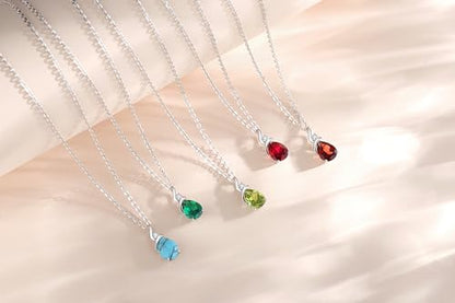 FANCIME 14K Solid White Gold Birthstone Pendant Necklace for Women with Diamond Pear Shaped Teardrop Necklace Birthday Gifts for Mom Women,Sterling Silver Chain 16" + 2" Extender - color: 06-Alexandrite