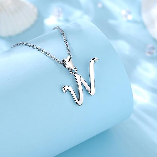 EUDORA Sterling Silver Initial Necklaces for Women, Classic 26 Letter Neckless Gifts for Girls, Sister, Mother Daughter, 18 inch Chain - style: W
