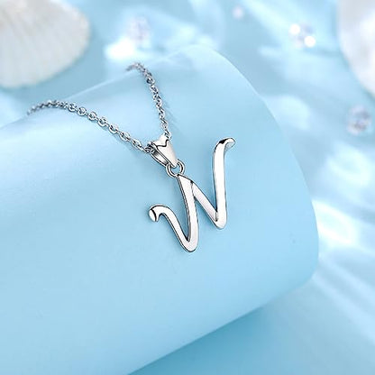EUDORA Sterling Silver Initial Necklaces for Women, Classic 26 Letter Neckless Gifts for Girls, Sister, Mother Daughter, 18 inch Chain - style: W