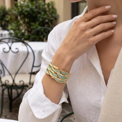 18K Gold Plated White Enamel Cuff Bracelet for Women - color: blue flower