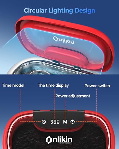 45KHz Ultrasonic Jewelry Cleaner, 5 Timer & 3 Power Modes, 35W Retainer Cleaner for Jewelry, Eyeglasses, Rings, Watch Strap, Dentures - Quiet <38dB, 20oz, 304 Stainless Steel (Red) - color: Red