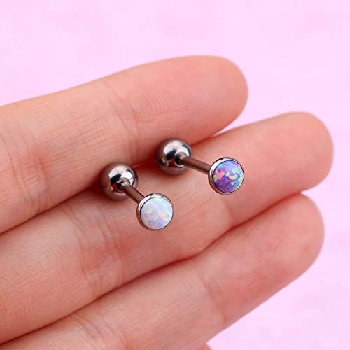 OUFER Titanium Tongue Piercing Barbell Jewelry Tongue Rings with White Opal G23 Solid Titanium Tongue Rings for Women Men - color: White Opal