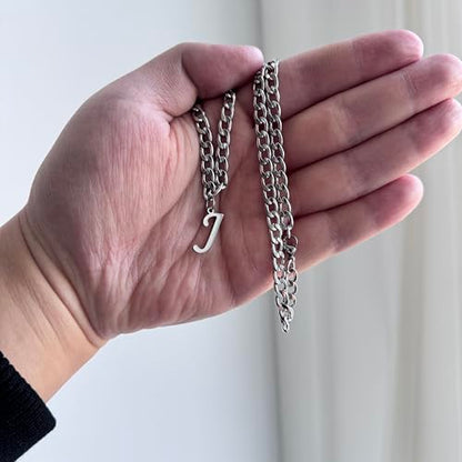 Stainless Steel Initial A-Z Necklace for Men Women,Cuban Chain,Titanium Steel Initial Letter Pendant Charm Necklaces Accessories Jewelry for Woman Man,21 Inch Chain - color: J
