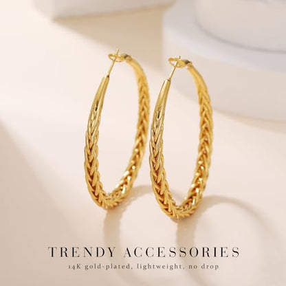 Senteria 925 Sterling Silver Post Twisted Hoop Earrings for Women 30-50MM | Hypoallergenic Large Silver Hoop Earrings for Women,Lightweight Thick Weave Braid Hoops,Nickel Lead-Free for Sensitive Ears - color: 30MM Gold