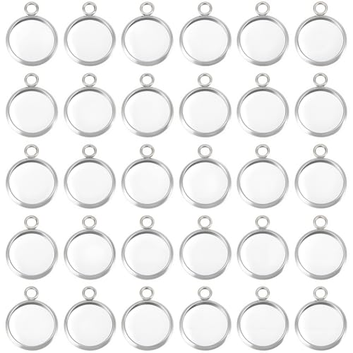 Beebeecraft 40Pcs Blank Bezel Pendant Trays Base, 12mm Sterling Silver Plated 304 Stainless Steel Round Blank Bezel Pendant Cabochon Settings Cups Charms for Jewelry Making DIY Findings - color: Silver, size: 12mm 40pcs