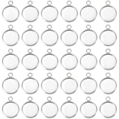 Beebeecraft 40Pcs Blank Bezel Pendant Trays Base, 12mm Sterling Silver Plated 304 Stainless Steel Round Blank Bezel Pendant Cabochon Settings Cups Charms for Jewelry Making DIY Findings - color: Silver, size: 12mm 40pcs