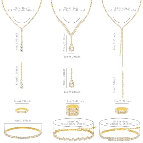 NEWITIN 15 Pieces Gold Jewelry Set for Women Wedding Costume Accessories | Hypoallergenic, Cubic Zirconia, CZ Necklaces Earrings Bracelets Ring, Crystal Jewelry for Wedding Bride Bridesmaid Party Prom - color: Elegant