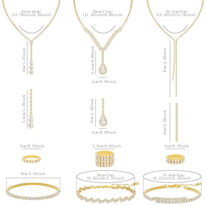 NEWITIN 15 Pieces Gold Jewelry Set for Women Wedding Costume Accessories | Hypoallergenic, Cubic Zirconia, CZ Necklaces Earrings Bracelets Ring, Crystal Jewelry for Wedding Bride Bridesmaid Party Prom - color: Elegant