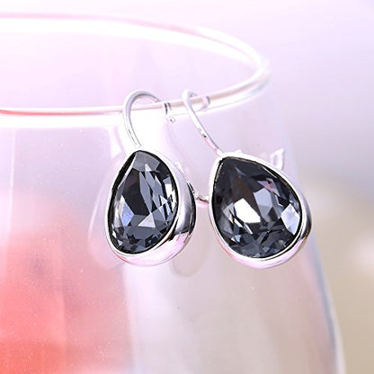 Xuping Jewelry Huggies Crystal Teardrop Earrings for Women Clear Crystals Leverback Silver Earring Fashion Party Jewelry Gifts - color: Black