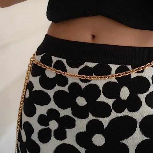 Adjustable 18k Gold Plated Waist Chain, Beach Bikini Body Chain, Handmade Boho Belly Chain - color: Q..chunky chain
