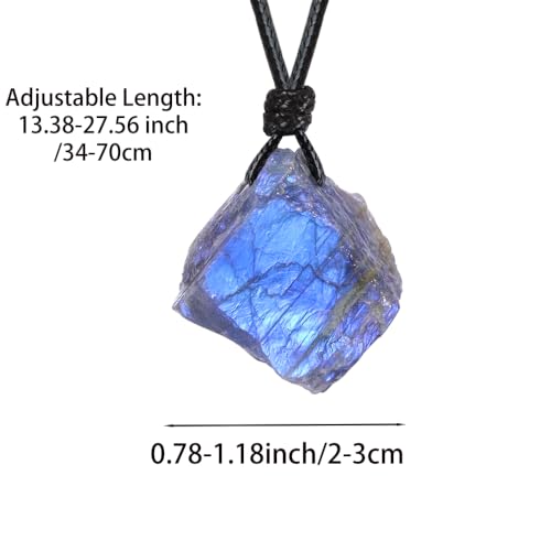 FANASY Natural Raw Crystal Necklace for Women Irregular Stone Necklaces Spiritual Gemstone Pendant with Adjustable Rope - color: Raw Labradorite
