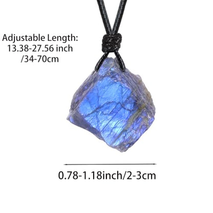 FANASY Natural Raw Crystal Necklace for Women Irregular Stone Necklaces Spiritual Gemstone Pendant with Adjustable Rope - color: Raw Labradorite