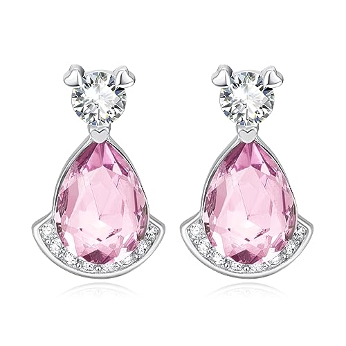 Birthstone Teardrop Crystal Stud Earrings for Women 925 Sterling Silver Solitaire Studs Halo Earrings for Birthday Gifts Teardrop Earrings for women - style: J October