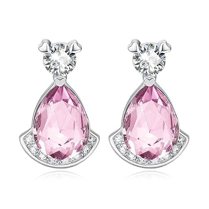 Birthstone Teardrop Crystal Stud Earrings for Women 925 Sterling Silver Solitaire Studs Halo Earrings for Birthday Gifts Teardrop Earrings for women - style: J October