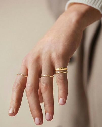 Gold Rings for Women Men Non Tarnish, Waterproof Chunky 14K Gold Plated Dainty Stackable Rings Trendy Statement Pinky Thumb Rings Engagement Eternity Wedding Band Ring Stacking Gold Jewelry Size 3 4 5 6 7 8 9 10 11 - color: Gold, size: 3