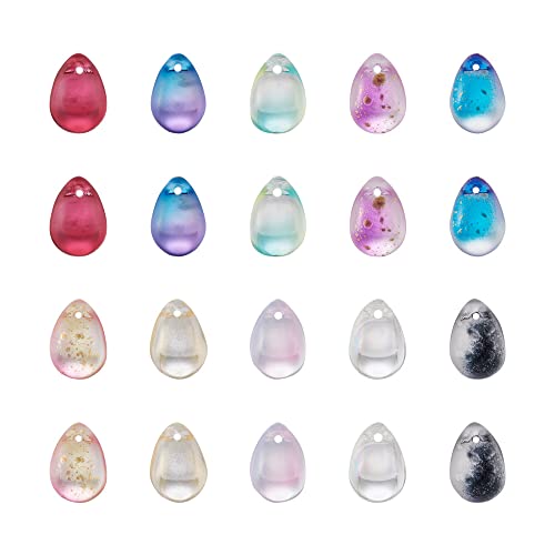 Cheriswelry 80pcs 14mm Two Tone Teardrop Glass Beads - Top Drilled Water Drop Glass Beads Charms for DIY Bracelets, Earrings & Necklace Making - color: Mixed Color*16