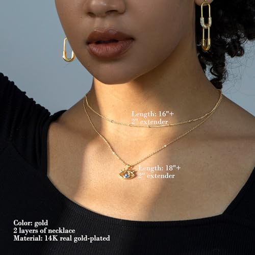 Layered Necklaces for Women - 14K Dainty Gold Plated Layering Chokers Necklaces Set Multilayer Delicate Necklace Trendy Adjustable Long Layered Necklaces for Women - style: 25 Evil Eye Necklace