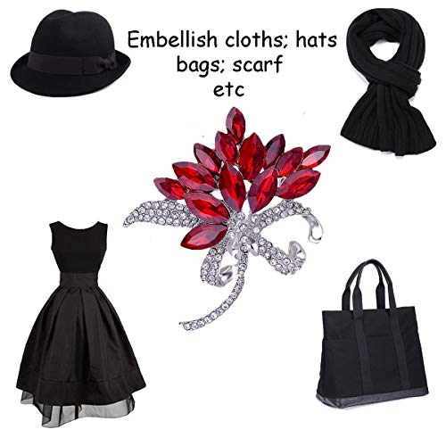 seven wolves Women's Austrian Crystal Brooch Wedding Flower Leaf Bouquet Brooch - color: 1-Red Purple