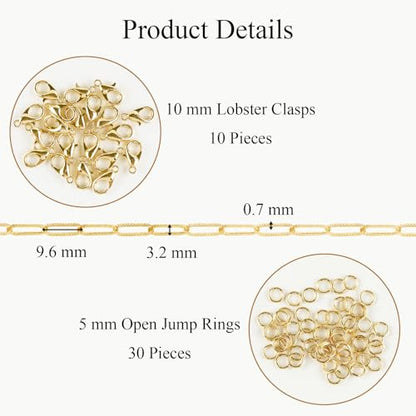 Jabogrii 16.4 Feet Gold Embossed Paperclip Chain Roll for Jewelry Making | Brass Necklace Bracelet Chain Bulk Soldered DIY Jewelry Permanent Jewelry Findings - color: Embossed Paperclip Gold