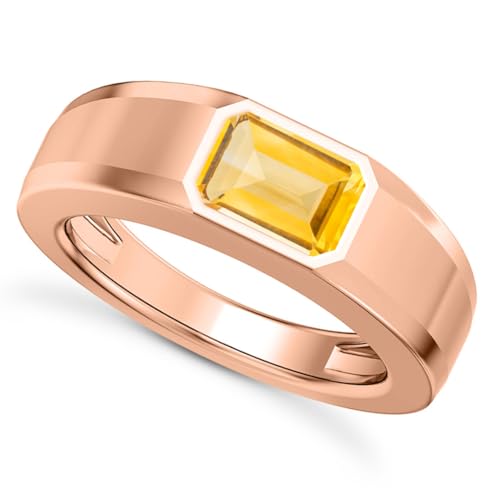 1CT - 3CT Gemstone Signet Pinky Ring - Emerald Cut Gem Pinky Ring White Yellow Rose 10K 14K 18K Gold Sterling Silver Mens Gem Signet Rings for Anniversary Fathers Day - style: Citrine