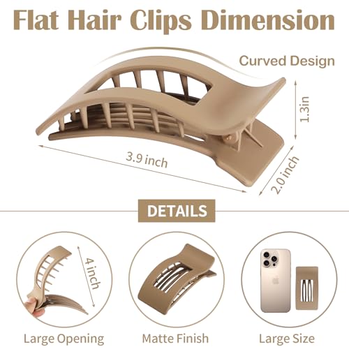 8 Pcs Large Flat Hair Clips for Women, Non-slip Big Square Matte Hair Claw Clips - color: Flat Square