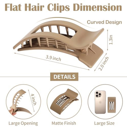 8 Pcs Large Flat Hair Clips for Women, Non-slip Big Square Matte Hair Claw Clips - color: Flat Square