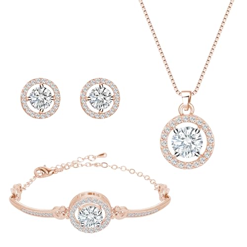 Crystal Jewelry Set for Women Cubic Zirconia CZ Jewellery Bridal Pendant Necklace Bracelet Earrings Set Wedding Jewelry Set - color: Gold