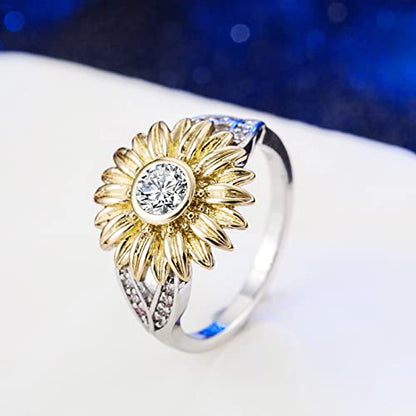 925 Sterling Silver Spinner Ring Meditation Ring Band Wide Hammered Worry Band - color: Sunflower