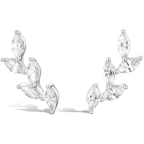 TIGRADE Stud Earrings Marquise Cubic Zirconia Rhinestone Crawler Style Wedding Earrings 925 Sterling Silver Post Hypoallergenic for Women, Brides, Bridesmaid - color: Silver